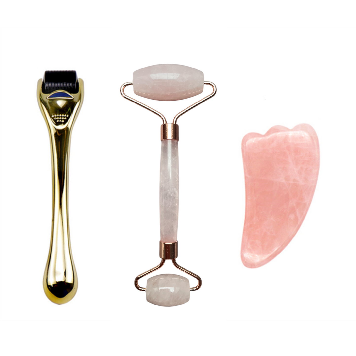 Anti-Wrinkle and Firming Facial Massage Set - Rose Quartz, Gua Sha and Dermaroller