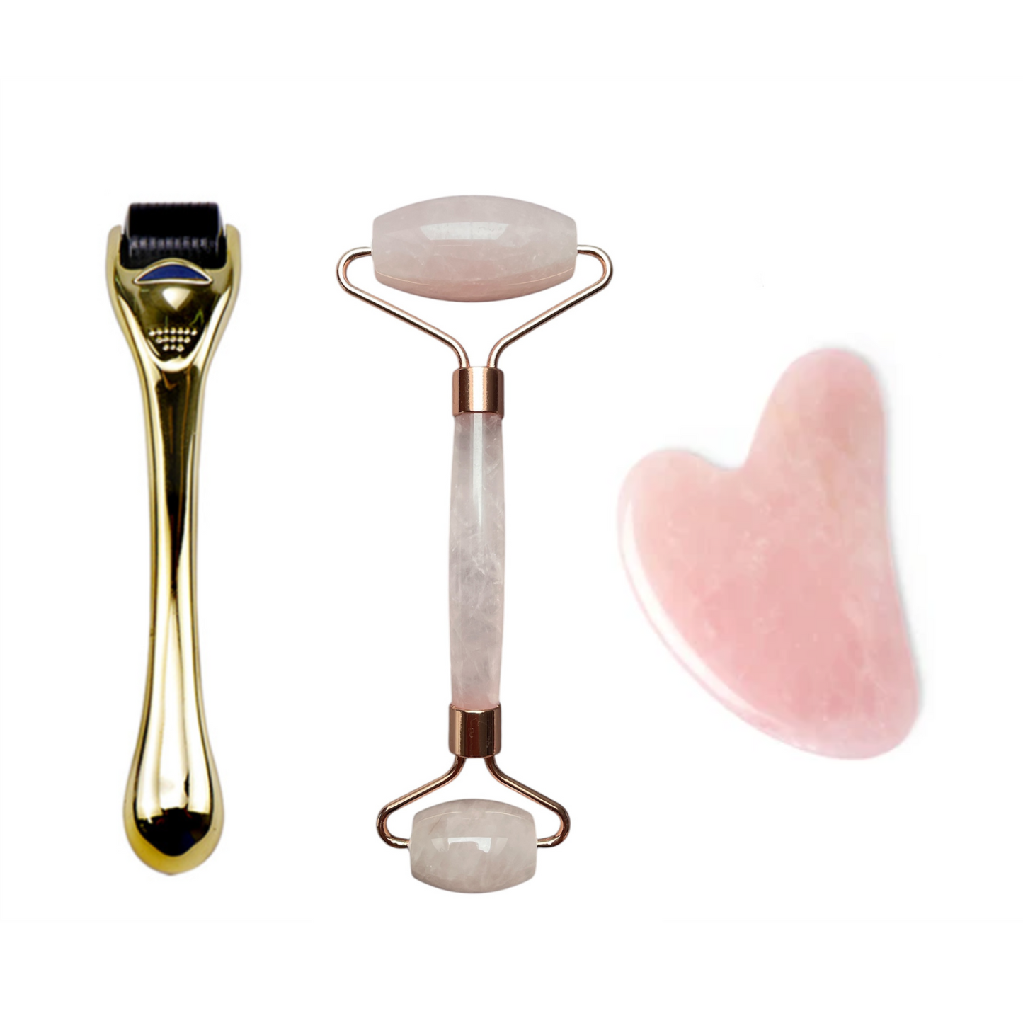 Anti-Wrinkle and Firming Facial Massage Set - Rose Quartz, Gua Sha and Dermaroller